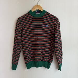 70's 80's Vintage Izod Lacoste 100% Wool Multicolored Striped Sweater Size S